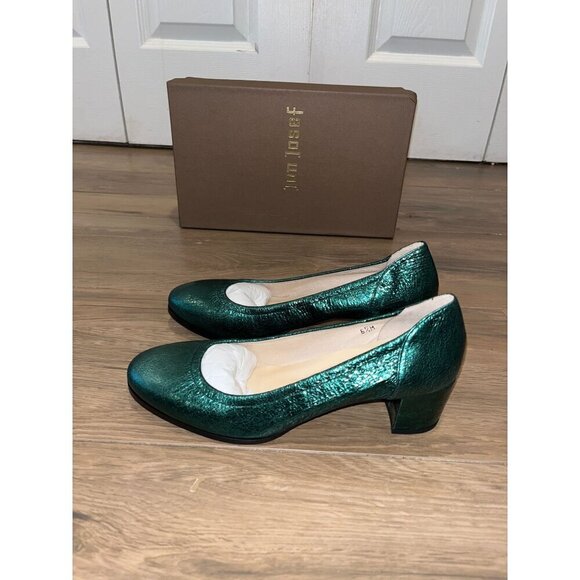 NWT Anthropologie Jon Josef Damas  Green Vulcano Metalllic  Leather Heels Size 6 - Picture 3 of 8